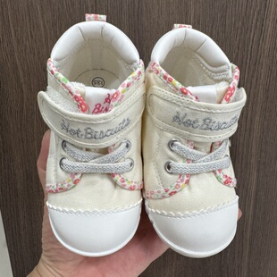 国内现货MikiHouse米白色碎花一段婴幼童魔术贴帆布学步机能鞋