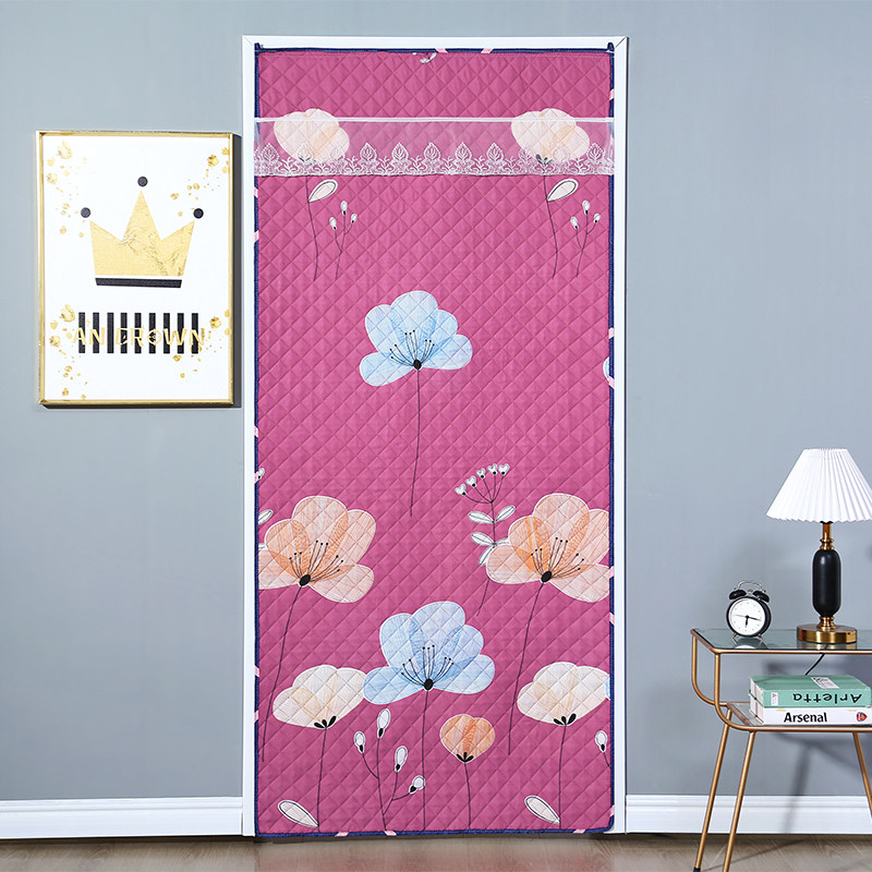 冬季双面印花棉门帘免打孔魔术贴保暖挡风防寒家用卧室厨房隔断帘