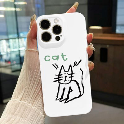 可爱猫咪简笔画适用iPhone16promax15苹果17菲林手机壳畅享80华为p70荣耀300红米k60note14vivos20iqoo12x200