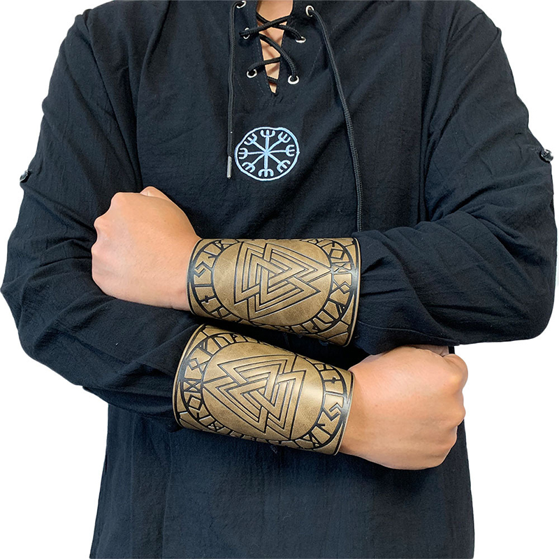 纯色压纹皮护腕中世纪复古COSPLAY配饰 男士户外休闲运动护具护臂
