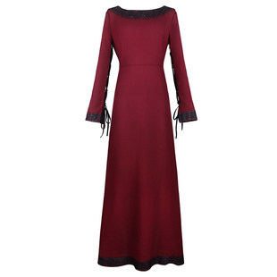 欧美长袖 万圣节cos服古典party舞台表演裙 圆领纯色cosplay连衣裙