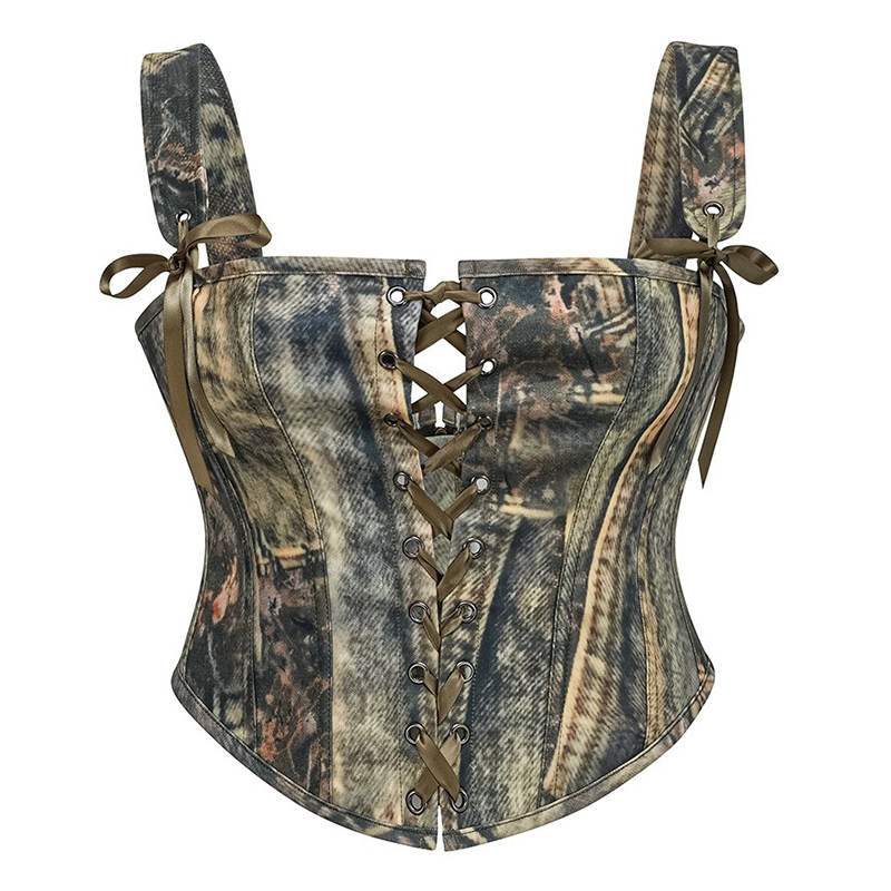 绿色女士外穿抹胸后背拉链塑身衣  欧美绑带性感紧身束身吊带上衣