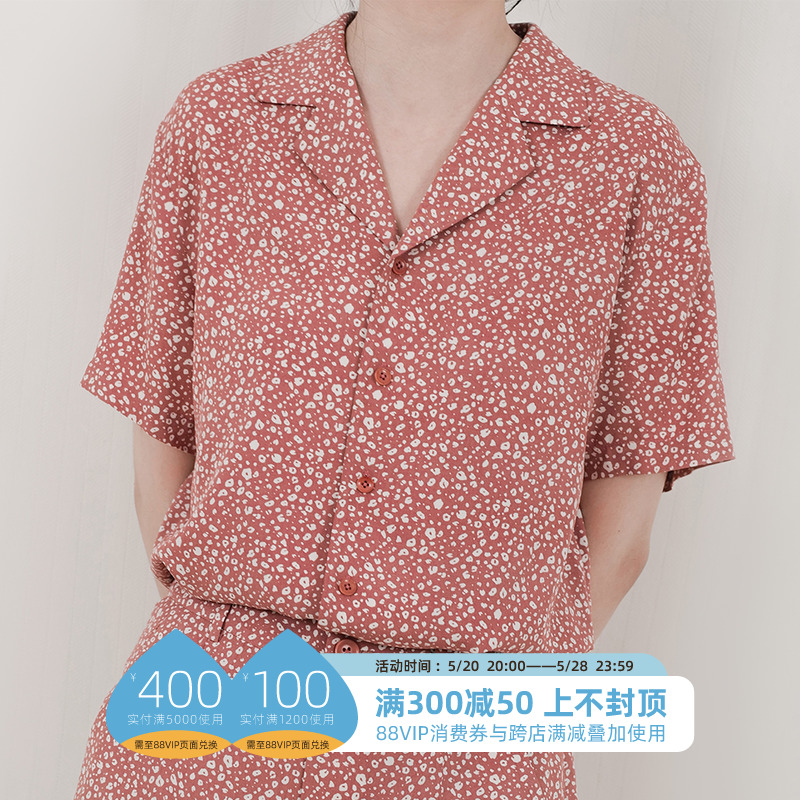 粉红豹纹棉质基础长短袖衬衫