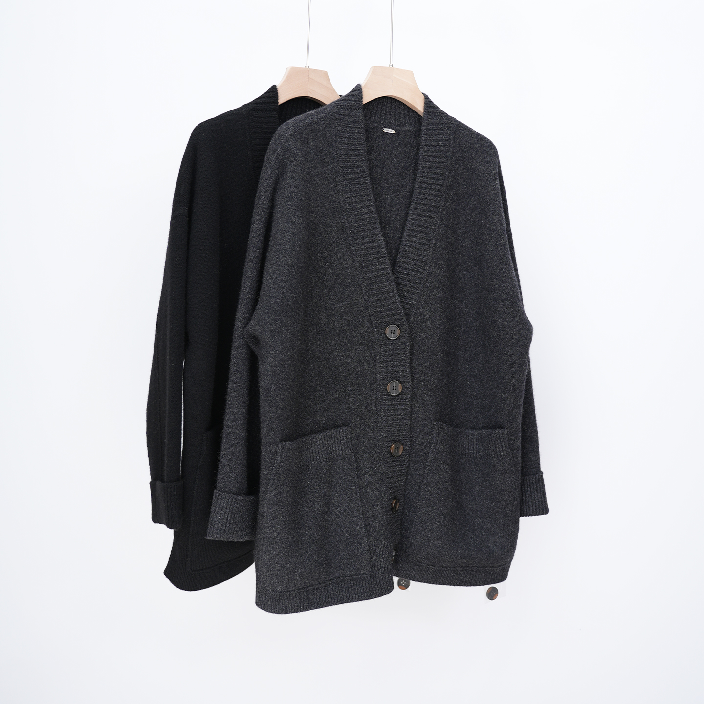 高定款设计感百搭休闲重工高克牦牛绒翻袖宽松V领针织开衫外套