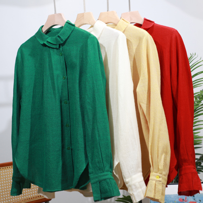 南油高货减龄俏皮百搭显瘦花边翻领衬衫人字纹羊毛女宽松上衣女