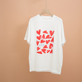 中长款 印花设计柔软红色爱心短袖 T恤2026早春夏季 显瘦超舒服