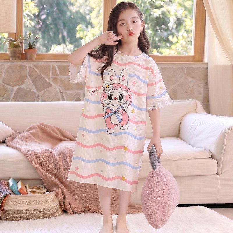 女童拉布布夏季云朵棉睡裙带胸垫图片