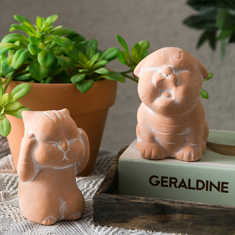 园艺卡通可爱小动物红陶摆件花园户外庭院露台别墅陶土手工装饰品