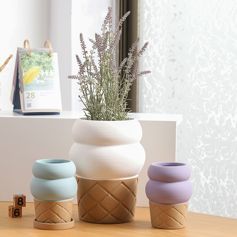 可爱冰淇淋陶瓷花盆莫兰迪色轻奢高级感有孔带托盘蝴蝶兰绿植多肉,鲜花速递/花卉仿真/绿植园艺,花盆,淘宝优惠券,粉丝福利购,淘宝优惠卷