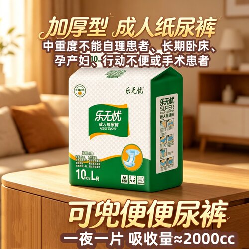 [加厚大吸量防漏]成人纸尿裤腰贴式L码10片老人干爽粘贴尿不湿男