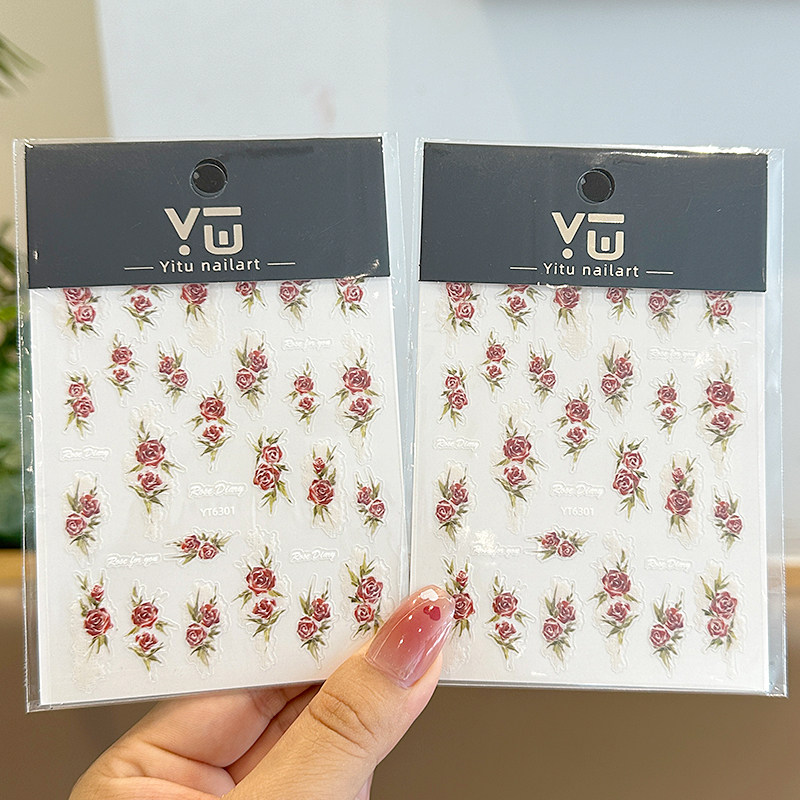 玫瑰花朵美妆甲贴纸烫金花环精致新中式带背胶指甲装饰女生美甲贴,彩妆/香水/美妆工具,指甲装饰,淘宝优惠券,粉丝福利购,淘宝优惠卷