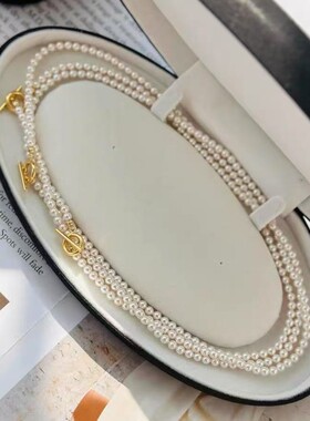 施家极细珠OT扣项链女轻奢小众高亮玻璃仿珍珠锁骨链气质颈链