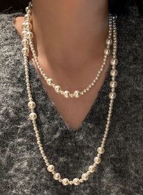 1.5米长款多层夸张珍珠项链秋冬配饰叠戴毛衣颈链大气高档高级感