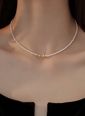 S925银碎银子施家珍珠项链感轻奢18K金锁骨链小众