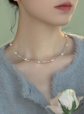S925银碎银几两波光粼粼碎银子满天星珍珠项链女感