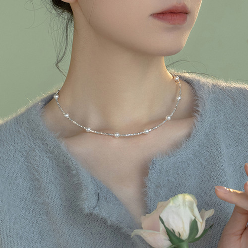 S925银碎银几两波光粼粼碎银子满天星珍珠项链女感