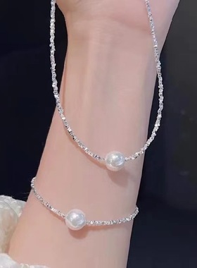 S925银碎银几两项链女新款轻奢高级感珍珠锁骨链送女友礼物