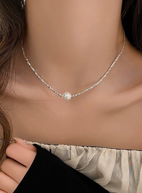 碎银几两珍珠吊坠项链女轻奢高级锁骨链新款潮设计感颈链女