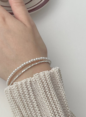 S925银红书同款手链满天星手饰碎银子珍珠多层手链