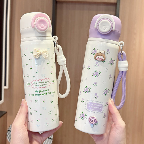 儿童吸管保温杯女士便携高颜值2025新款学生上学专用大容量双饮杯