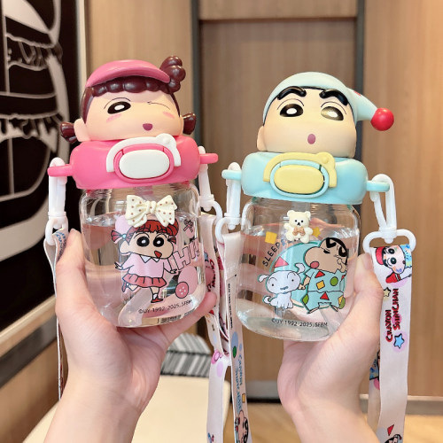 蜡笔小新水杯可爱学生玻璃杯子女生便携高颜值小巧耐高温吸管杯