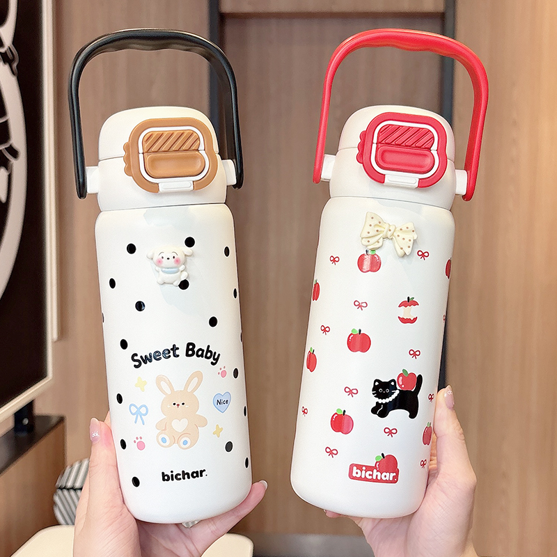 保温杯女高颜值2025新款316不锈钢学生便携水杯儿童吸管双饮杯子