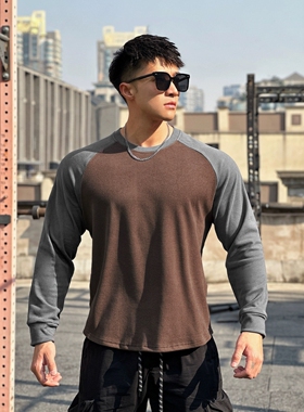 Light Weight春秋健身德绒长袖加绒保暖拼色显壮肌肉男跑步打底衫
