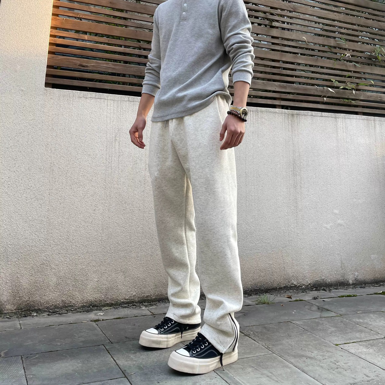 Light Weight美式春夏重磅直筒休闲裤侧拉链纯色百搭cleanfit卫裤