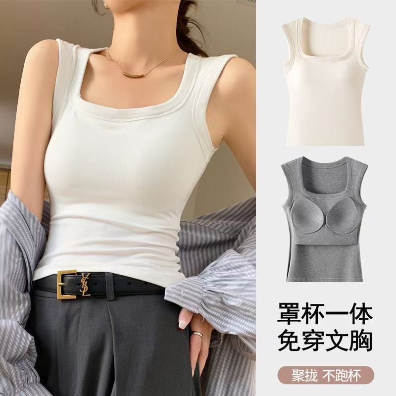工字背心带胸垫一体女士春秋打底内搭遮副乳吊带夏季外穿辣妹上衣