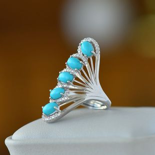 S925纯银戒指空托时尚女款多石位3*54*6DIY松石翡翠玉石四爪镶嵌