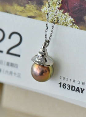 男女款S925纯银圆珠镶嵌吊坠空托