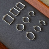 2213 s925纯银双耳空托穿手链项链DIY椭圆形方形10 1815