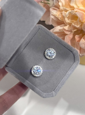 爆闪！微镶钻石耳钉女圆形莫桑钻高级感耳环2025新款耳饰S925纯银