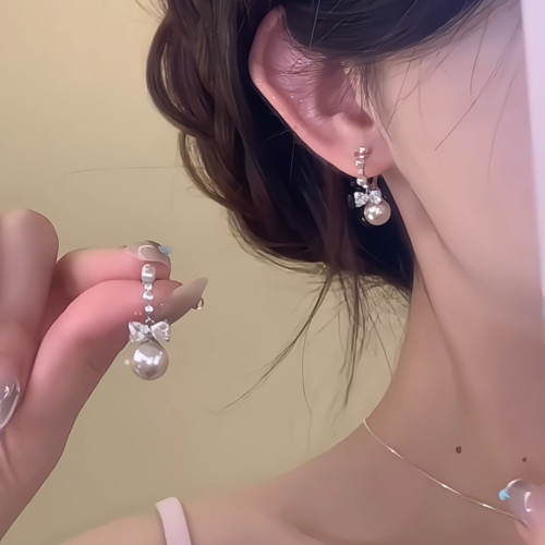 【纯白美神】S925纯银针蝴蝶结珍珠耳环女轻奢气质耳钉设计感耳饰