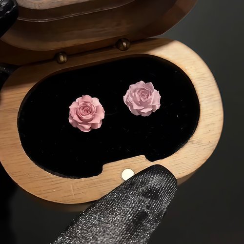 立体玫瑰耳钉软花耳环女粉紫色花朵小巧百搭小众设计感粉色耳饰