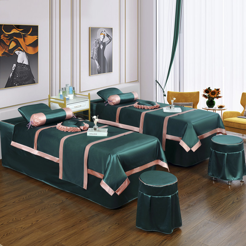 新款美容床罩四件套欧式轻奢高档美容院按摩洗头床套纯色简约定制