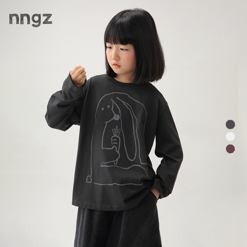 NNGZ手绘玩偶印花女童长袖t恤秋季柔软T儿童透气棉打底衫童装上衣图片