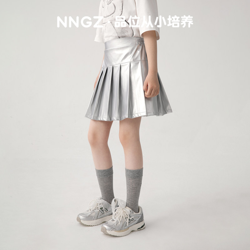 NNGZ设计师风女童百褶皮裙夏季个性时髦儿童半身裙童装洋气短裙