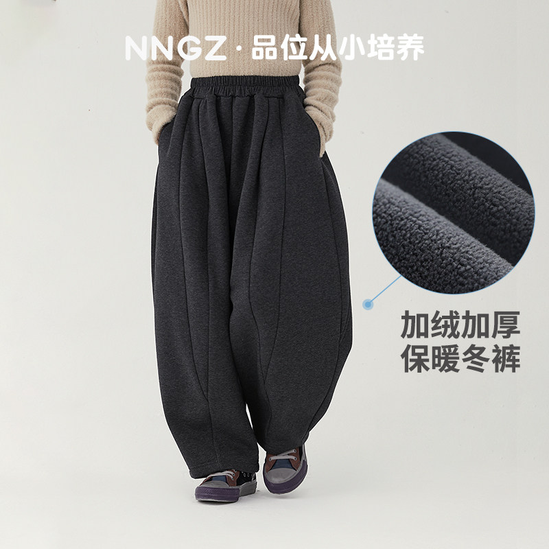 NNGZ设计师风女童廓形运动裤冬季加绒保暖儿童针织裤童装休闲卫裤