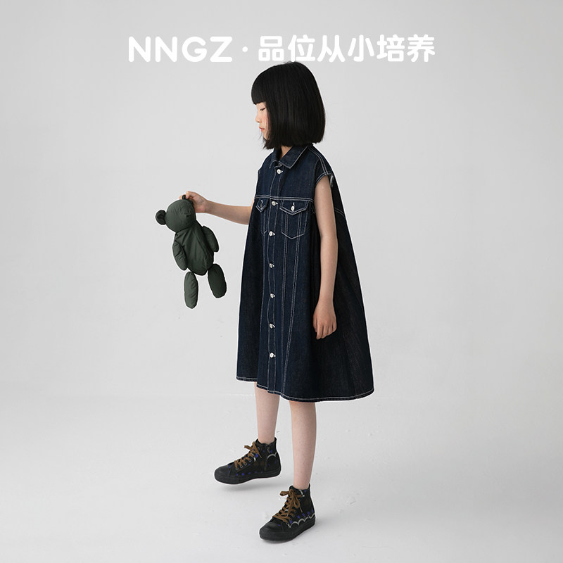 NNGZ夏季女童无袖牛仔连衣裙洋气时髦儿童衬衫裙童装宽松休闲裙子