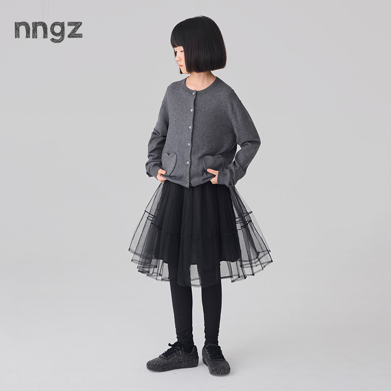 NNGZ26秋季新女童爱心口袋毛衣开衫洋气百搭儿童抗起球羊绒针织衫