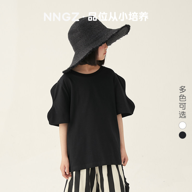 NNGZ设计师风女童短袖t恤夏季新款洋气儿童套头衫童装时髦上衣