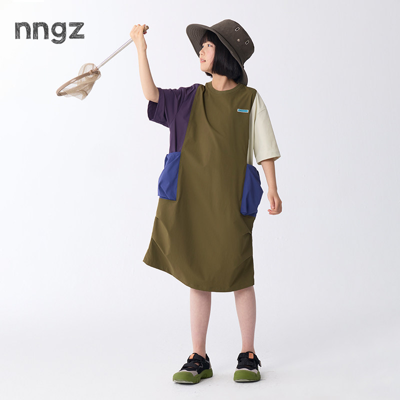 NNGZ山系户外女童防晒速干撞色连衣裙2026夏季新款儿童运动t