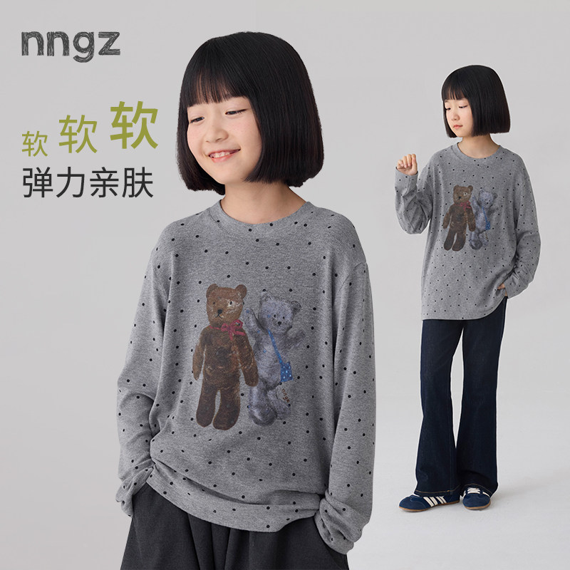 NNGZ26秋季新款女童小熊波点印花长袖t恤柔软亲肤儿童叠穿打底衫图片