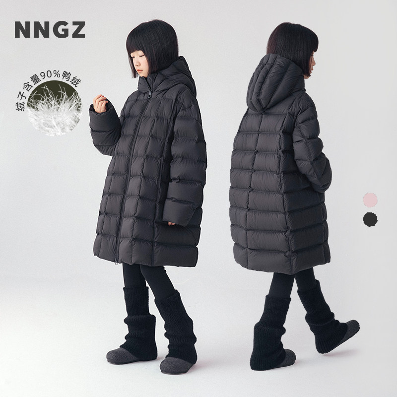 NNGZ26冬季新女童中长款羽绒服保暖舒适儿童面包服童装白鸭绒外套