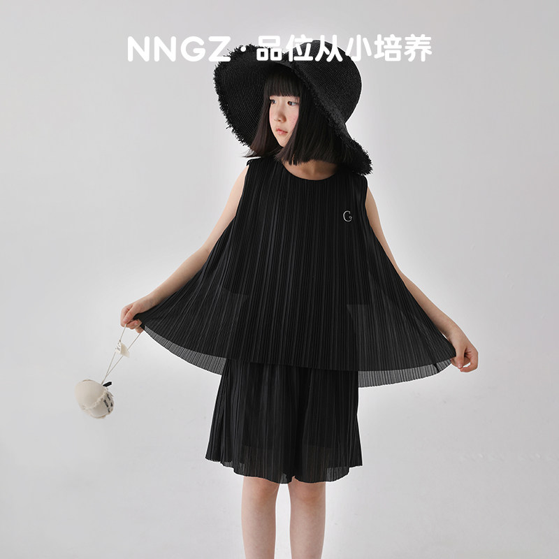 NNGZ设计师风压皱工艺女童凉感套装夏季洋气儿童背心短裤两件套