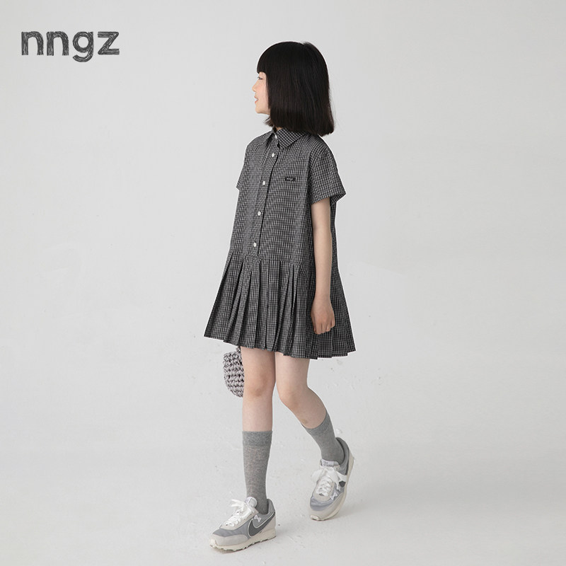 NNGZmiu系女童衬衫裙夏季设计师风儿童polo领连衣裙中大童百褶裙