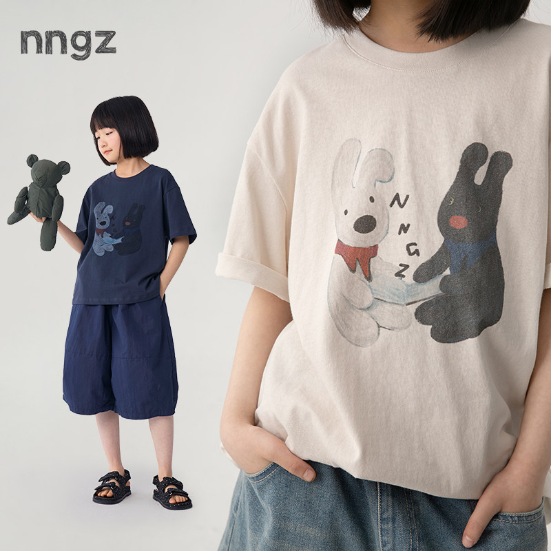 NNGZ夏季女童玩偶印花短袖t恤洋气时髦儿童纯棉上衣童装套头衫