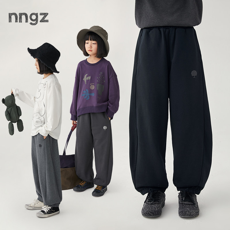 NNGZ秋冬季女童百搭校服运动裤柔软加绒保暖儿童束脚裤子休闲卫裤
