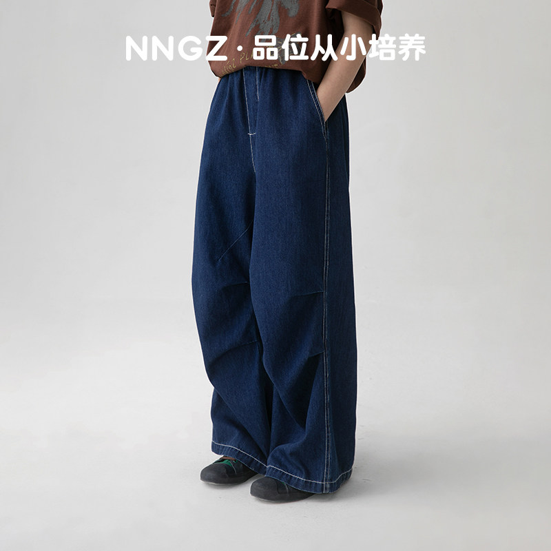 NNGZ设计师风女童透气牛仔裤夏季儿童直筒伞兵裤中大童百搭休闲裤 - 实物图